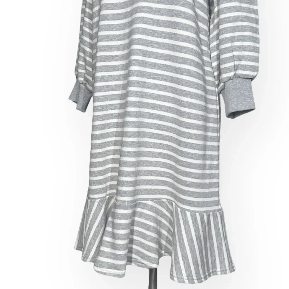 New $219 KATE SPADE Sailing Stripe Sweatshirt Dress Ruffle Flounce Sundress Gray